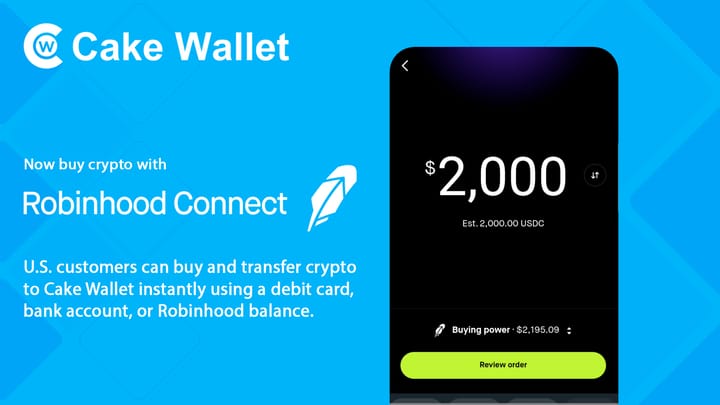 Buy crypto with Robinhood Connect with Cake Wallet 4.9.1